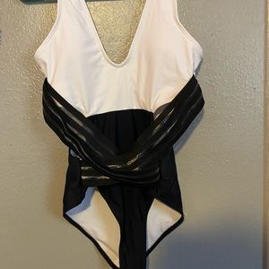 A polyester bathing suit